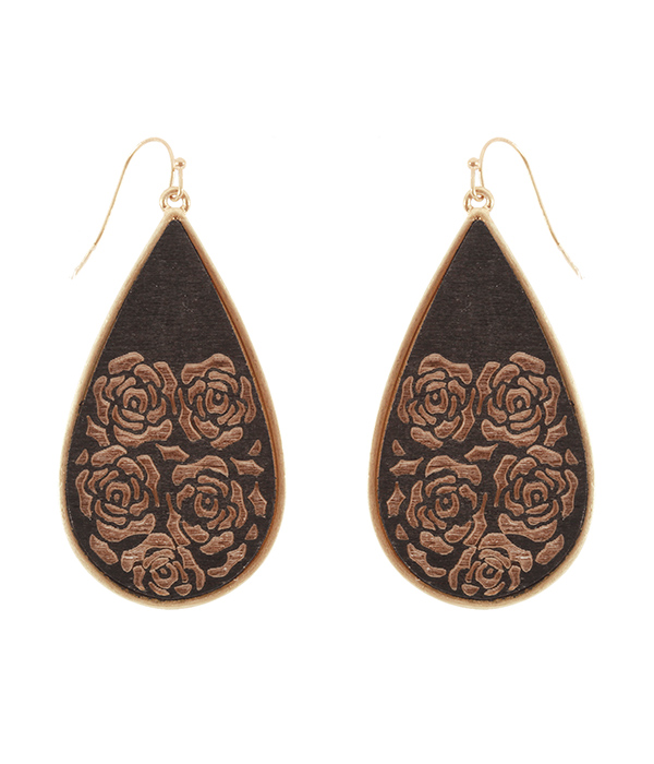 ROSE PATTERN LEATHERETTE TEARDROP EARRING