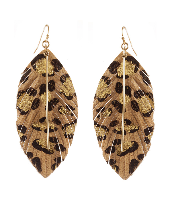 ANIMAL PRINT LEATHERETTE FEATHER EARRING