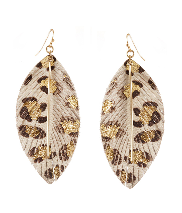 ANIMAL PRINT LEATHERETTE FEATHER EARRING