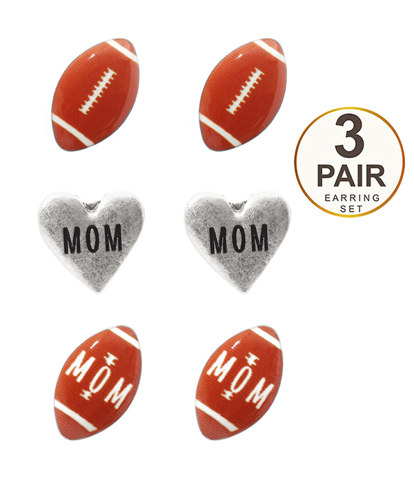 Sport theme 3 pair earring set - football
