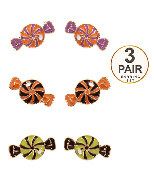 HALLOWEEN THEME 3 PAIR EARRING SET - CANDY