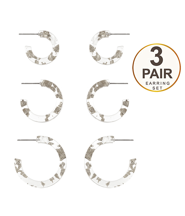 TORTOISE CELLULOSE 3 PAIR HOOP EARRING SET