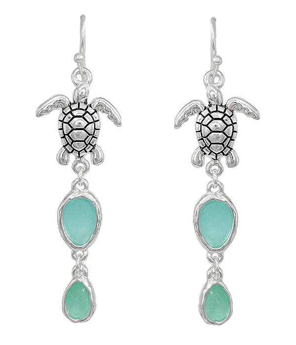 Sealife theme seaglass drop earring - turtle
