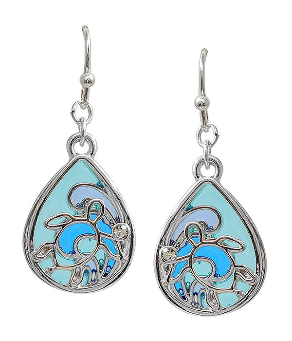 Sealife theme stained glass window inspired mosaic earring - turtle