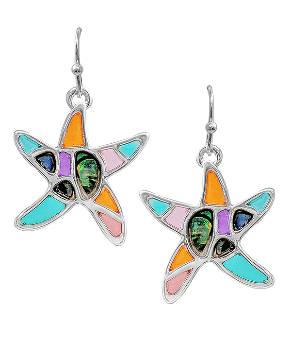 Sealife theme stained glass window inspired mosaic earring - starfish