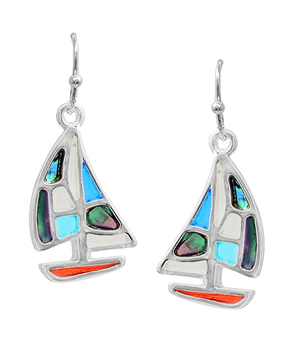 Nautical theme stained glass window inspired mosaic earring - yacht