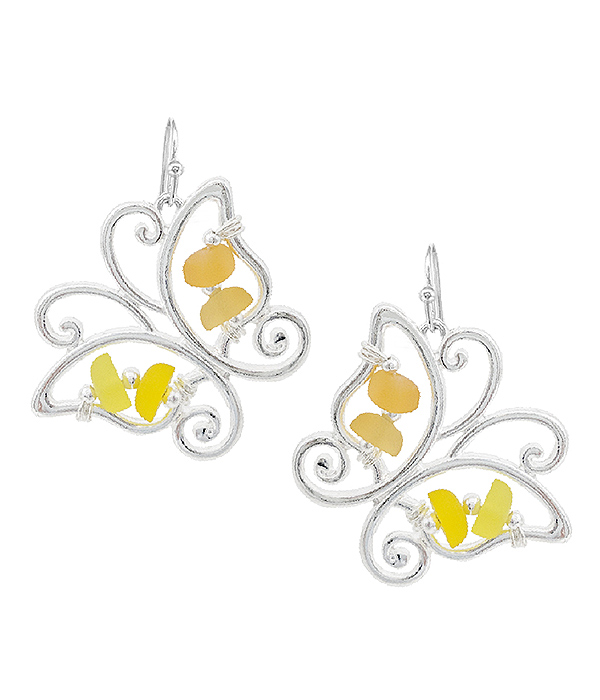 Garden theme seaglass earring - butterfly