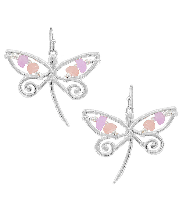 Garden theme seaglass earring - dragonfly