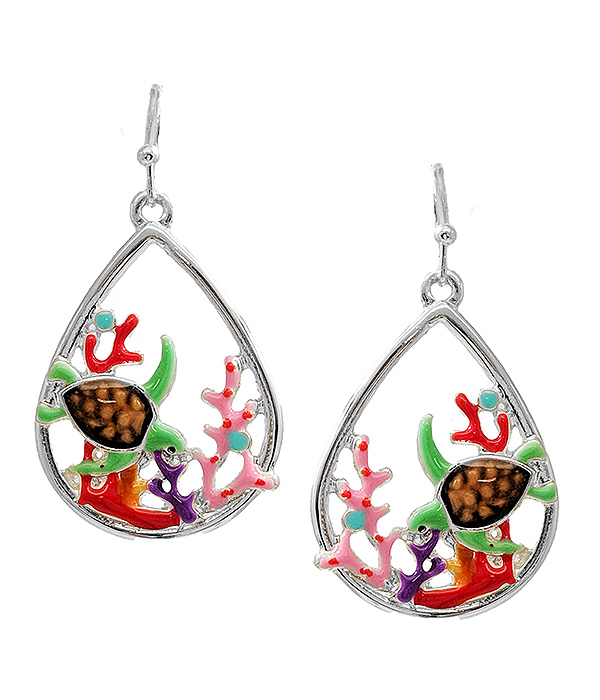 Sealife theme epoxy teardrop earring - turtle