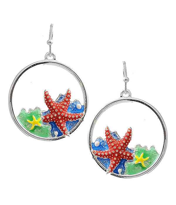 Sealife theme epoxy hoop earring - starfish