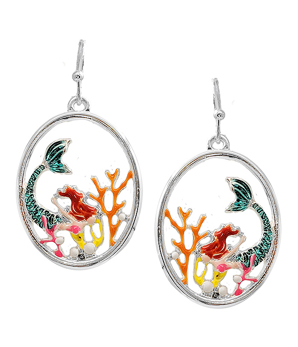 Sealife theme epoxy oval earring - mermaid