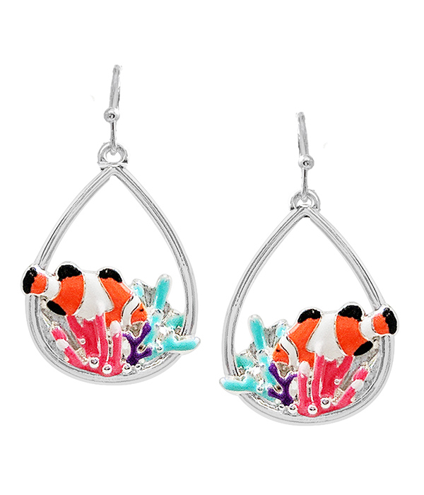 Sealife theme epoxy teardrop earring - tropical fish