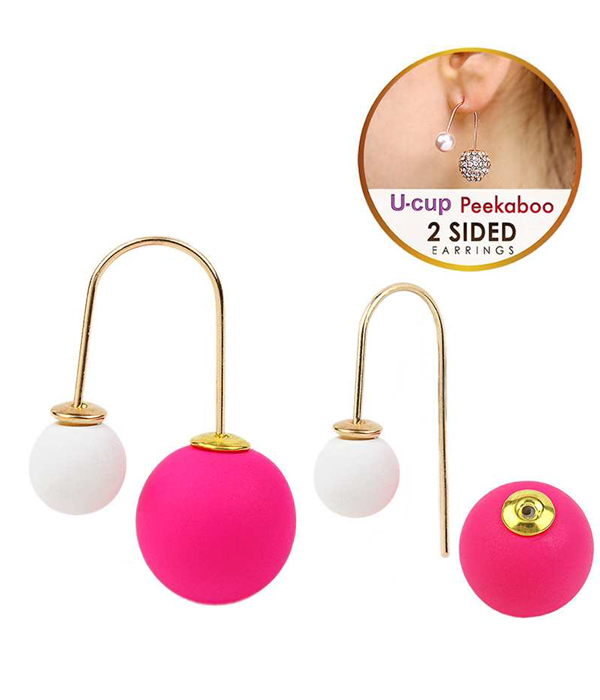 Double ball double sided front and back u cup earring