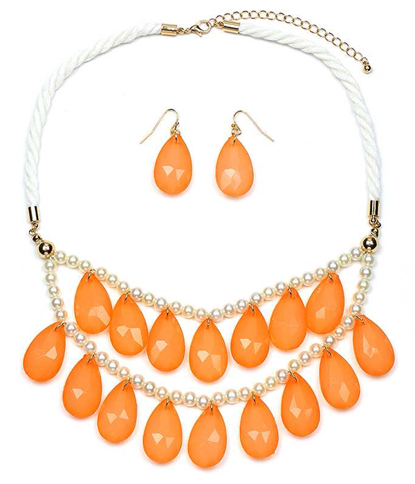 TEARDROP STONE DANGLE DOUBLE LAYER NECKLACE SET