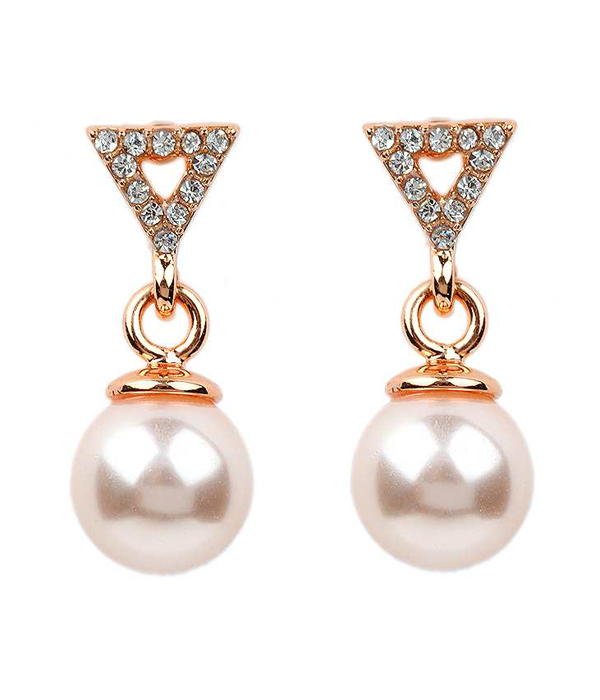 Crystal triangle and pearl drop earring