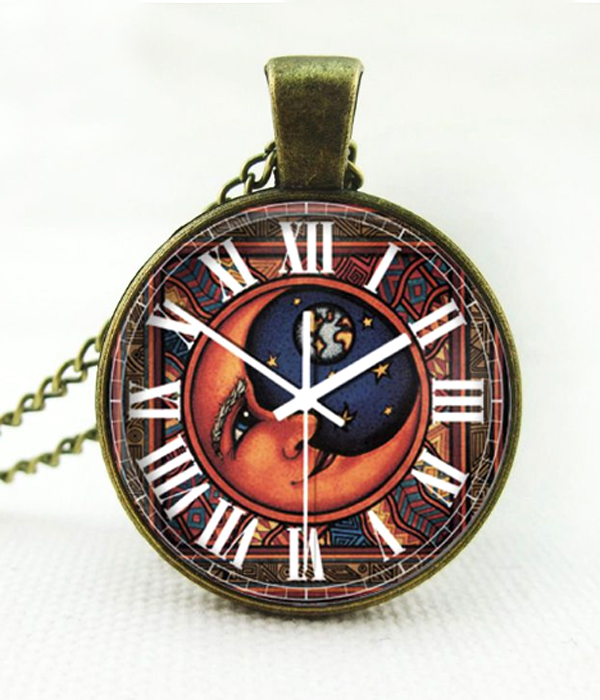 Antique bronze watch inspired cabochon necklace