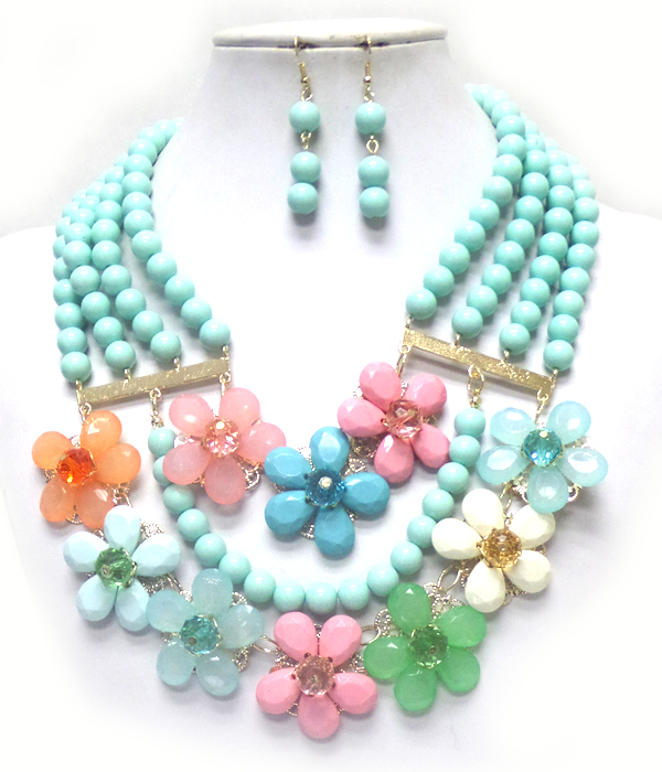 2 layer chunky flower necklace set