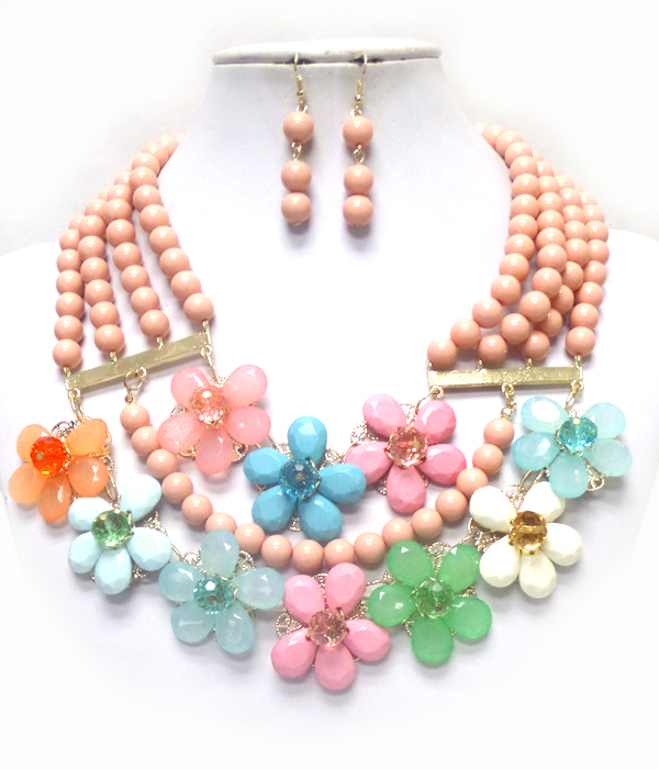 2 layer chunky flower necklace set