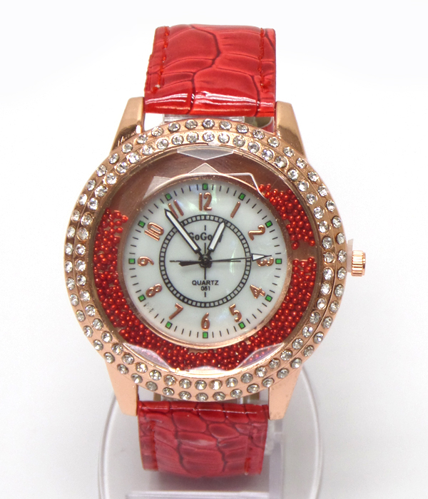 Mother of pearl face leatherette band watch