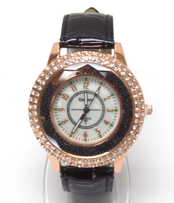 Mother of pearl face leatherette band watch