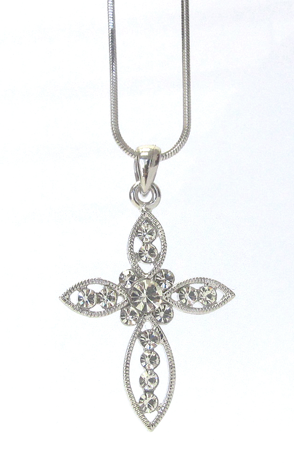 WHITEGOLD PLATING CRYSTAL CROSS PENDANT NECKLACE