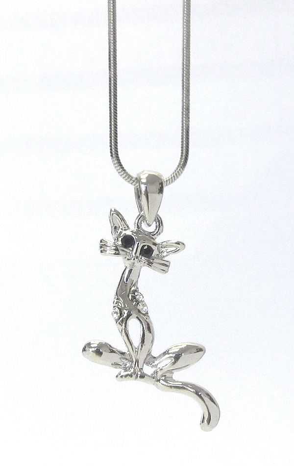 WHITEGOLD PLATING CRYSTAL CAT PENDANT NECKLACE