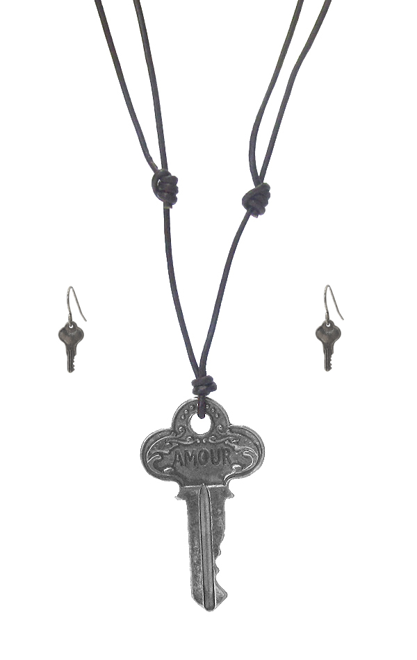 Key pendant and pull tie cord necklace set