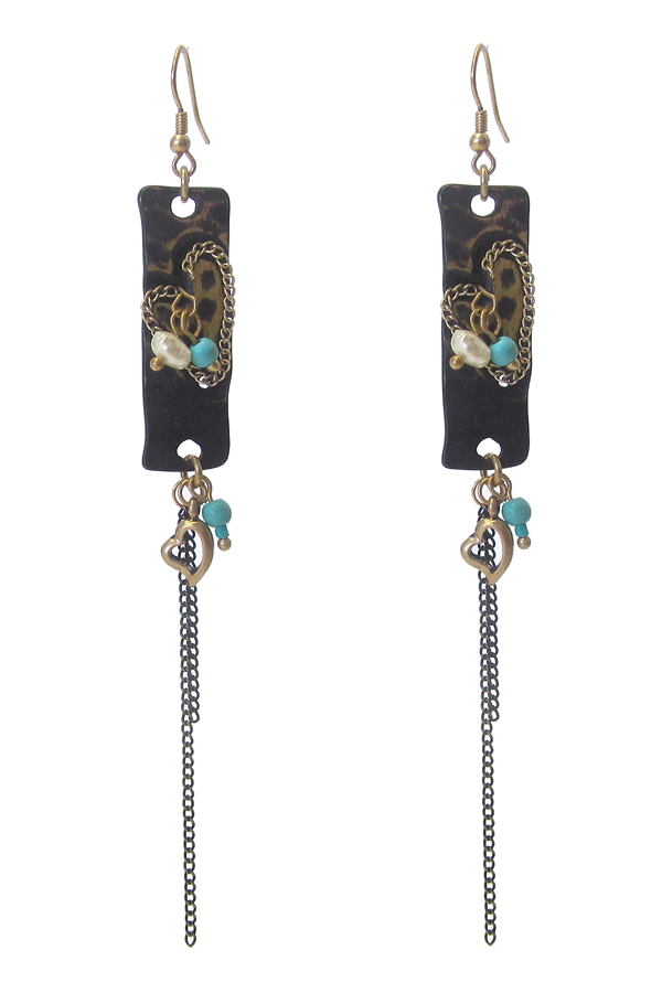 Vintage metal heart and chain drop earring