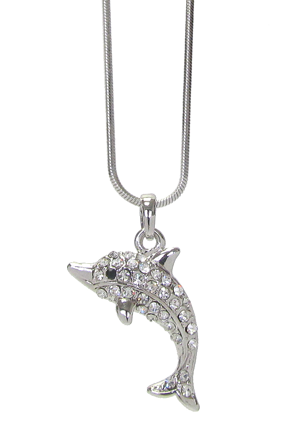 WHITEGOLD PLATING CRYSTAL DOLPHIN PENDANT NECKLACE