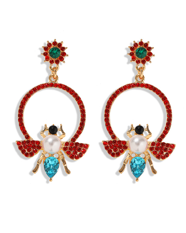 Crystal and pearl bee earring