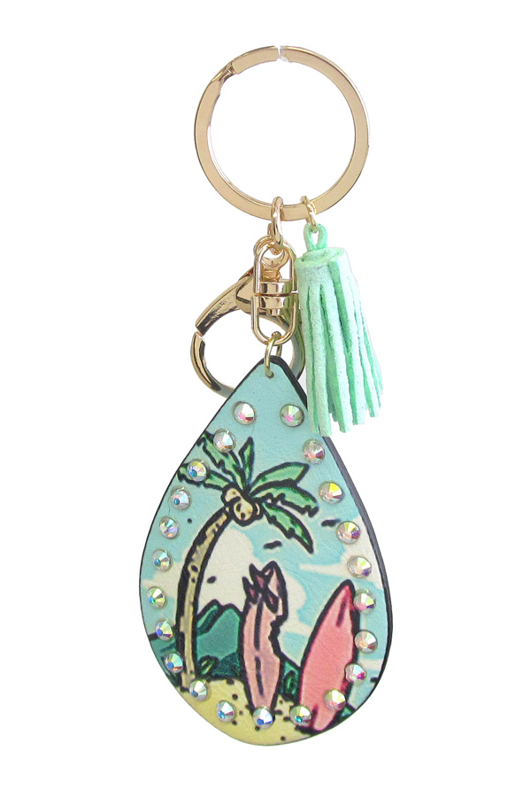 Tropical theme leatherette key chain - palm tree