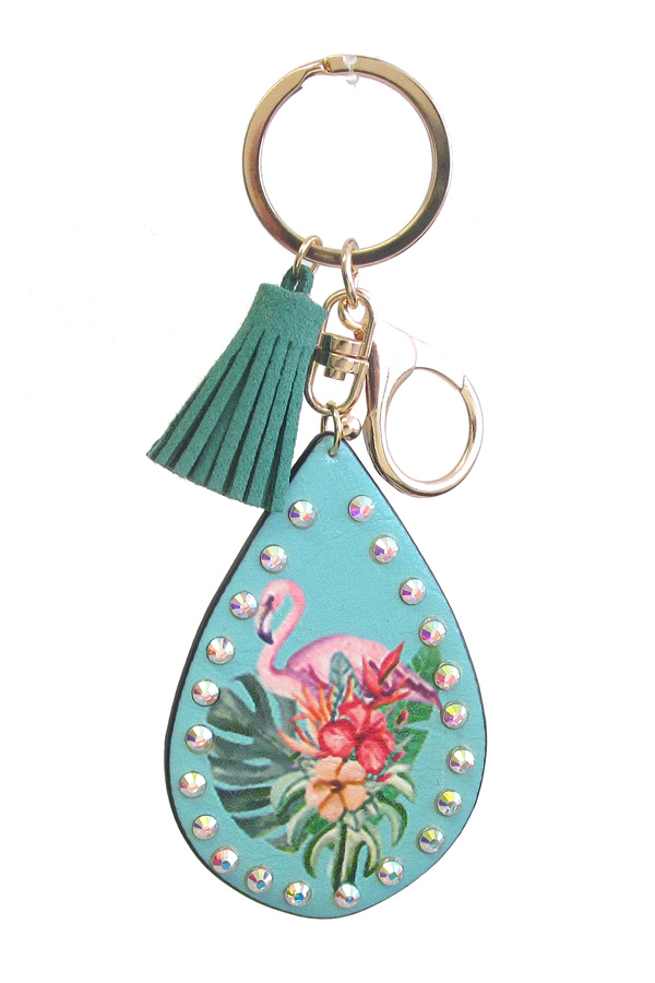 TROPICAL THEME LEATHERETTE KEY CHAIN - FLAMINGO