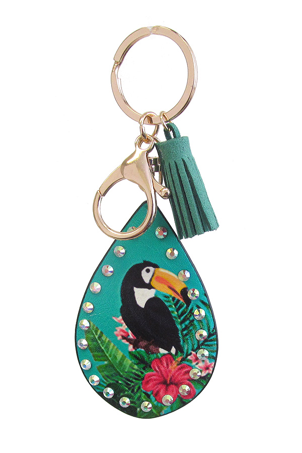 Tropical theme leatherette key chain - toucan