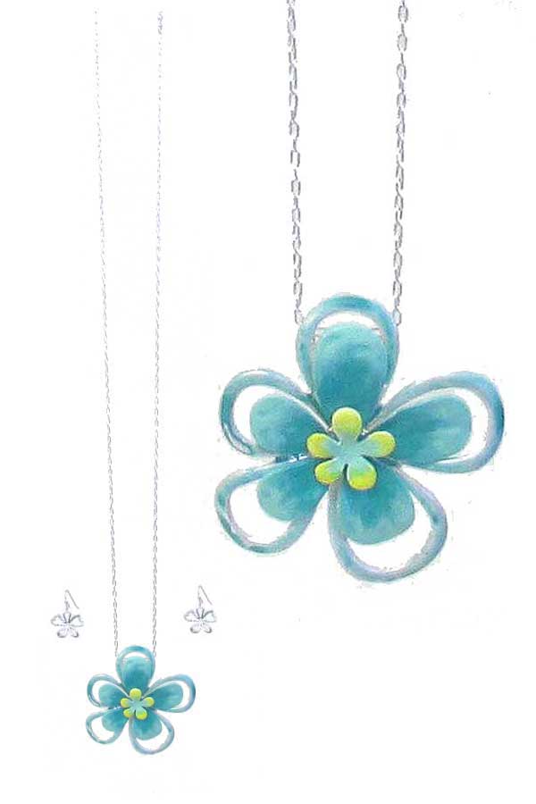 EPOXY FLOWER PENDANT LONG NECKLACE SET