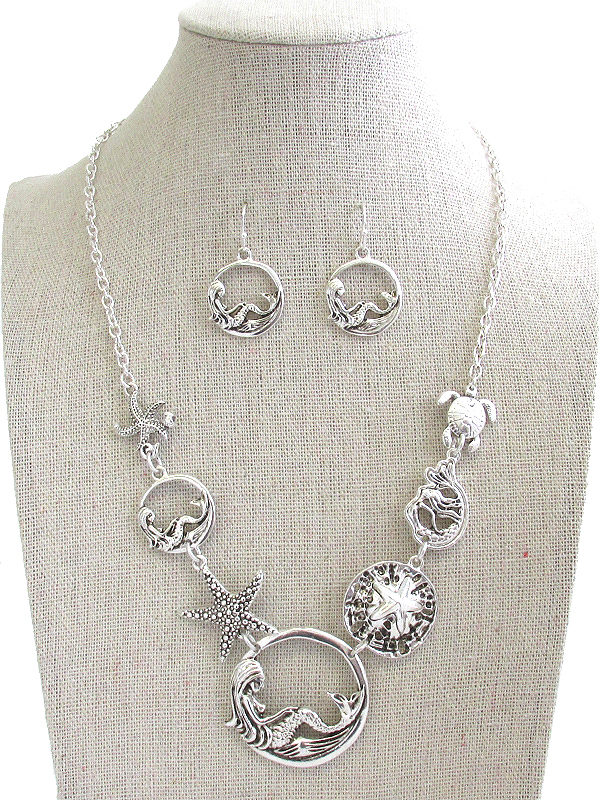 SEALIFE THEME MULTI DISCE LINK NECKLACE SET - MERMAID STARFISH