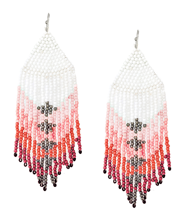 HANDMADE MULTI SEEDBEAD TASSEL DROP EARRING