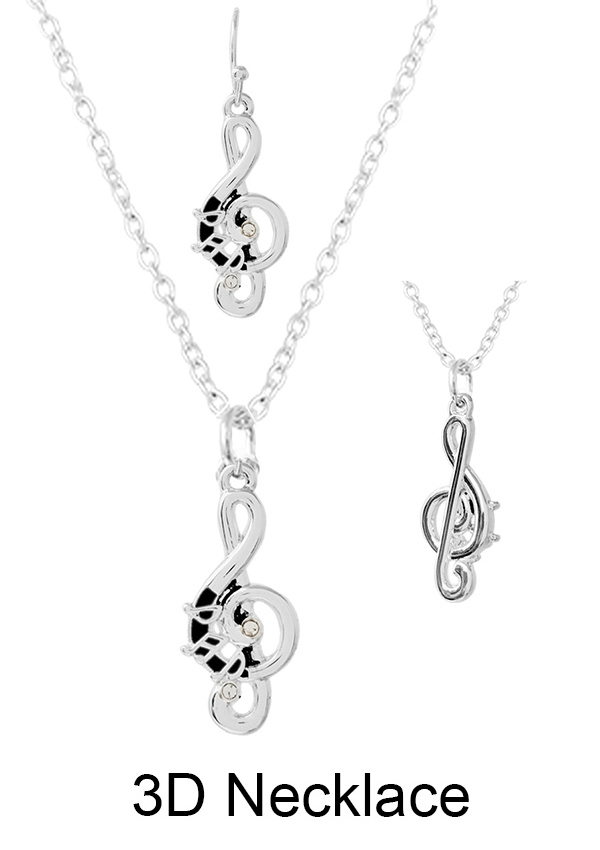 MUSIC NOTE THEME 3D PENDANT NECKLACE SET - TREBLE CLEF