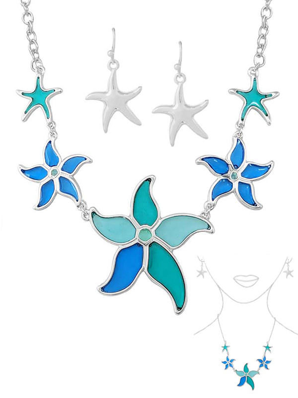 SEALIFE THEME STAINED GLASS WINDOW INSPIRED MOSAIC PENDANT NECKLACE SET - STARFISH