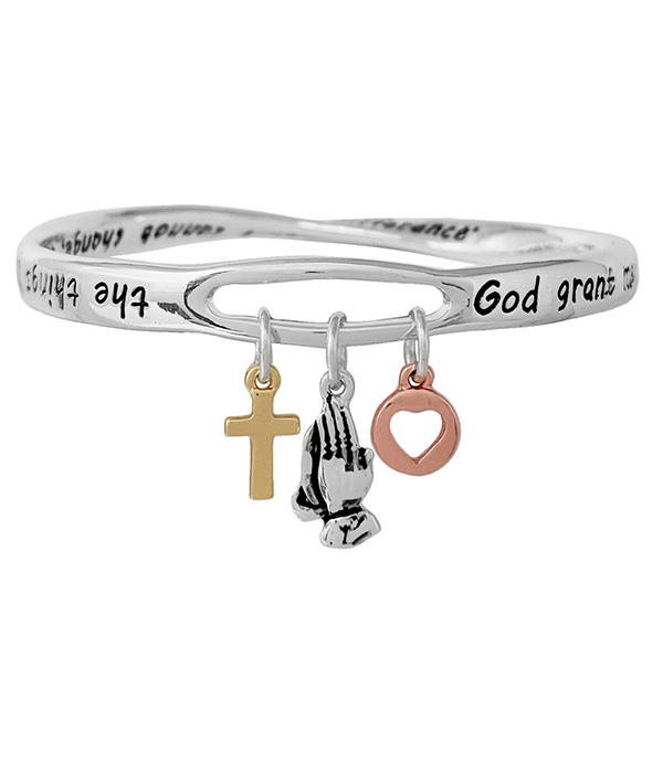 RELIGIOUS INSPIRATION MULTI CHARM DANGLE TWIST MESSAGE BANGLE BRACELET - SERENITY PRAYER