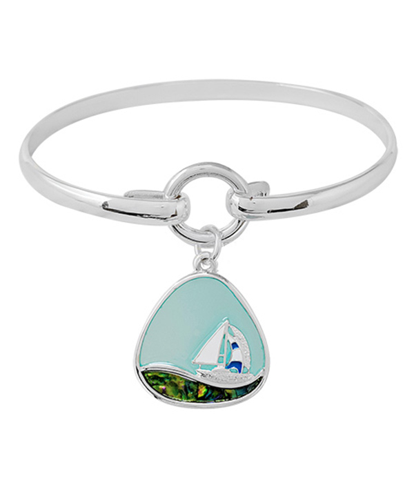 SEALIFE THEME ABALONE CHARM BANGLE BRACELET - YACHT