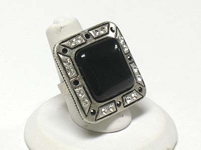 Square shape big natural stone adjustable size ring