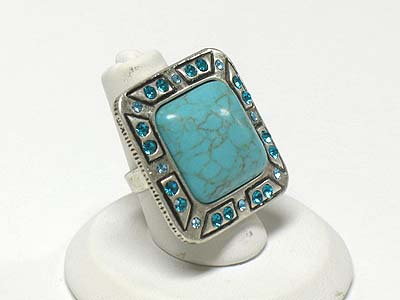 Square shape big natural stone adjustable size ring
