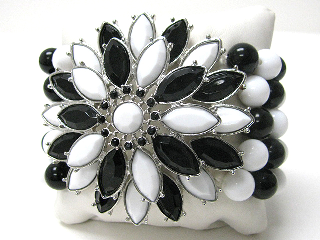 Large acryl flower top five row acryl ball link stretch bracelet