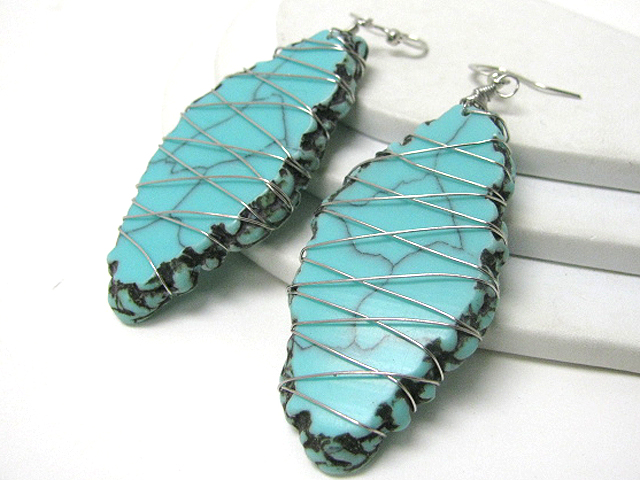 Agate stone metal wired earring