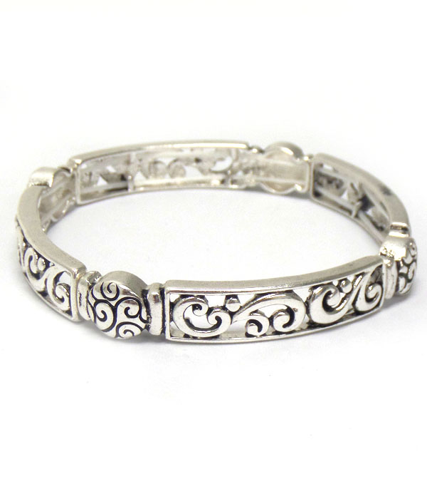 Metal filigree designer pattern stretch bracelet