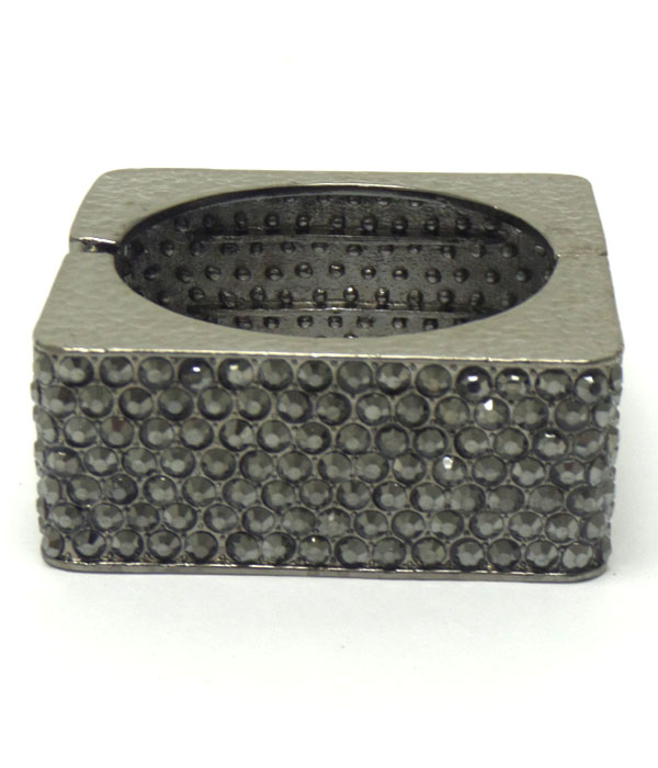 Multi crystal pave square hinge bangle bracelet