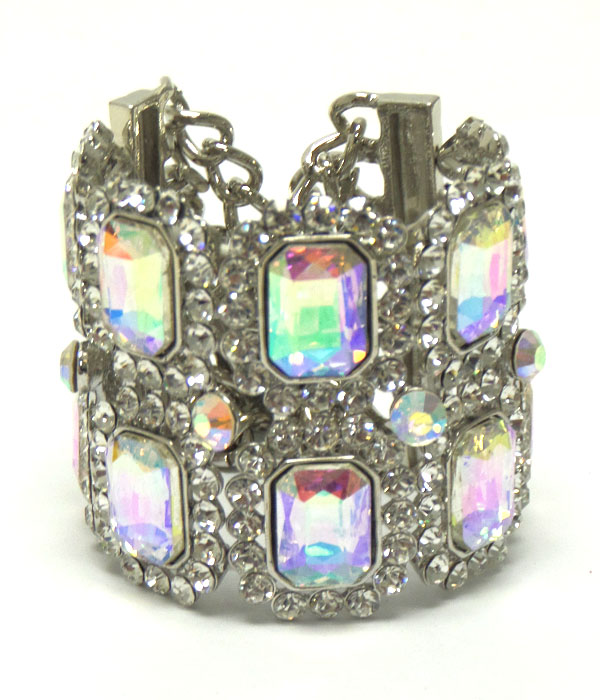 Crystal and facet glass mix wide bracelet