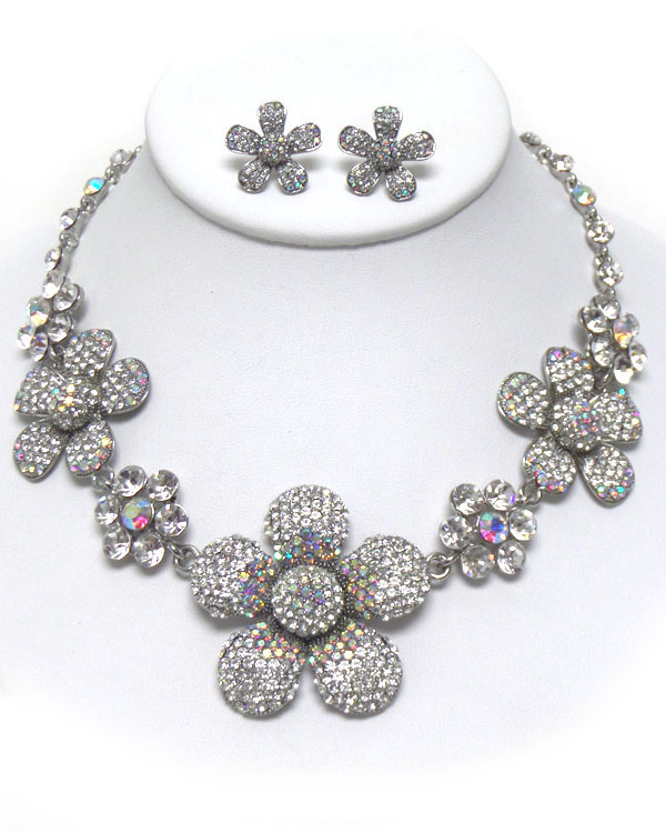 Luxury austrian crystal deco multi flower link necklace earring set