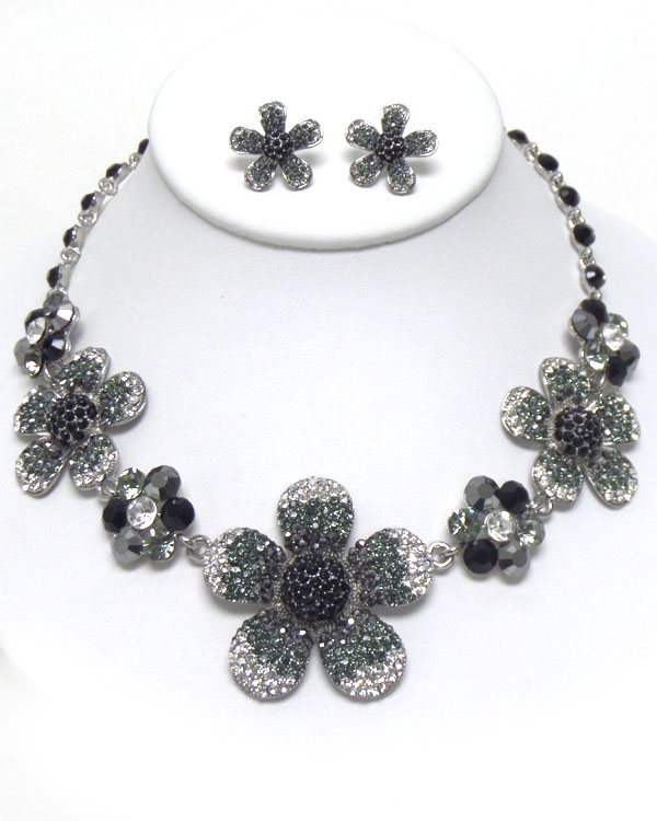 Luxury austrian crystal deco multi flower link necklace earring set