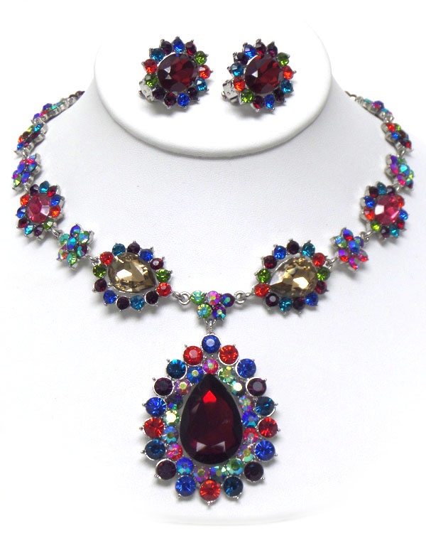 Luxury austrian crystal teardrop necklace earring set